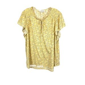Rose + Olive Yellow Short Sleeve Peasant Blouse Top